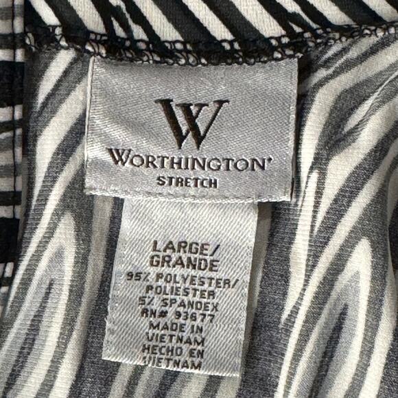 Worthington Large Top Geometric Stetch Elbow Puff Sleeves Keyhole Neck Multi - Picture 10 of 11